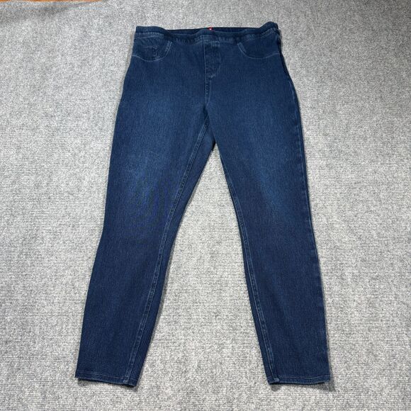 Spanx Jeans Womens 1X Skinny Ankle Blue Darkwash High Rise Pull On - Picture 1 of 9